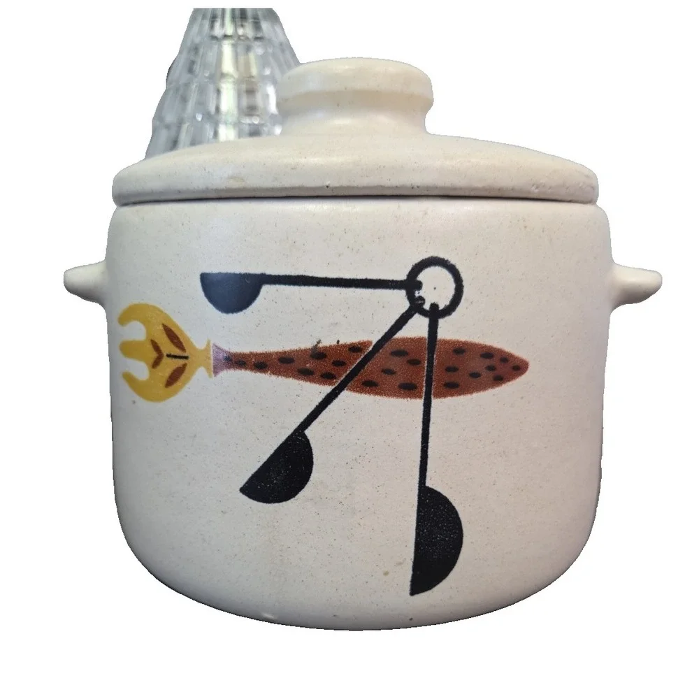 Vintage 1970's Bean Pot Crock Pottery‎ Stoneware Soup Tureen MCM West Bend w Lid